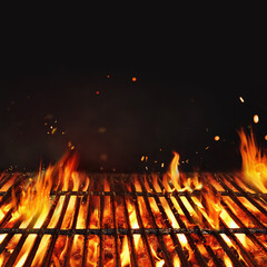 Fire embers particles over black background.  Grill Background - Empty Fired Barbecue On Black ....