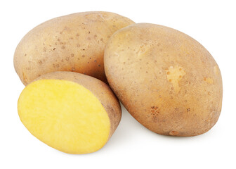 Closeup of potatoes with cut isolated on white background with clipping path
