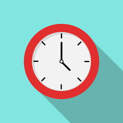 Clock icon in flat style with shadow