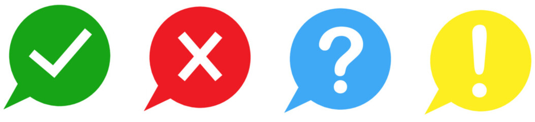 Obraz premium Set of tick, cross, question mark, exclamation point icons with long shadow