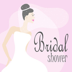 Bridal shower card, invitation with bride in wedding dress