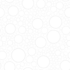 Seamless white background consisting of light grey circles of different diameters. Vector seamless pattern looking like bubbles in liquid.