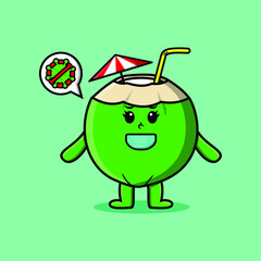 Cute cartoon illustration Young coconut using mask to prevent corona virus in cute modern style design