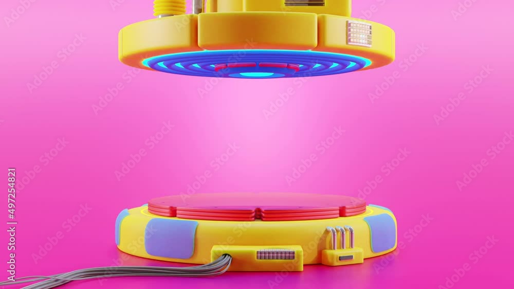 Aufkleber technology background. yellow power podium bright colors empty stage. sci-fi idea concept. technolog