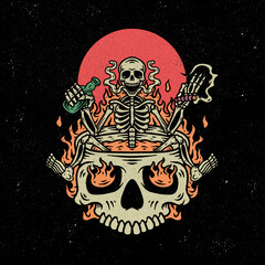 Skeleton chilling illustration.