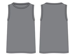Tank Tops Technical Fashion flat sketch vector illustration Grey color template Front and back views. Apparel tank tops mock up for men's and boys.