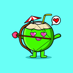 Cute cartoon mascot character romantic cupid Young coconut with love arrow in modern design 