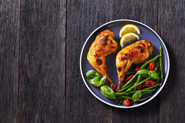 juicy roast chicken legs with green beans salad