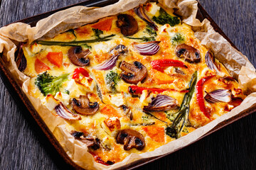 baked in oven vegetable frittata in baking dish