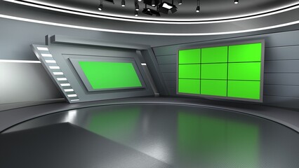 News Studio, Backdrop For TV Shows .TV On Wall.3D Virtual News Studio Background, 3d illustration