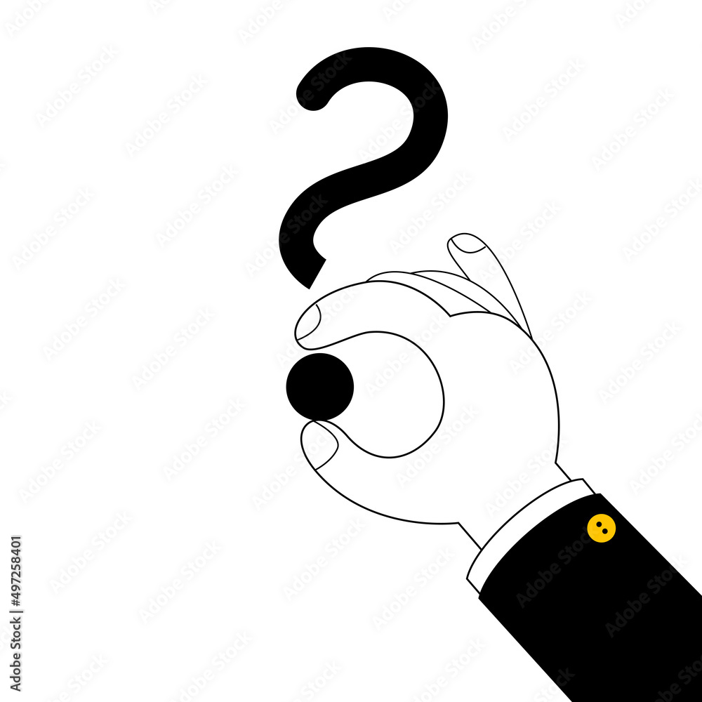 Poster the hand holds a question mark. vector illustration on the theme of drawing and notes. the icon is i