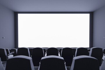 cinema with rows of chairs and screen