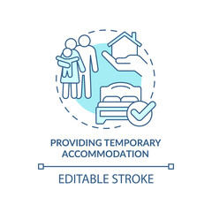 Providing temporary accommodation turquoise concept icon. Government initiative abstract idea thin line illustration. Isolated outline drawing. Editable stroke. Arial, Myriad Pro-Bold fonts used