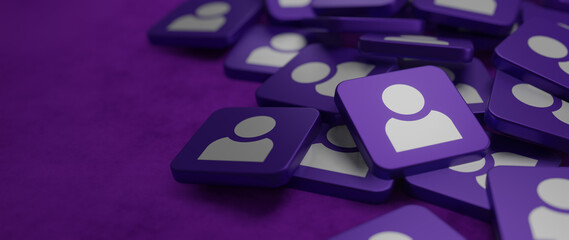 user avatar icon, button, profile symbol, flat person icon in purple tiles. - obrazy, fototapety, plakaty