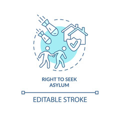 Right to seek asylum turquoise concept icon. Shelter and safety. Refugee right abstract idea thin line illustration. Isolated outline drawing. Editable stroke. Arial, Myriad Pro-Bold fonts used