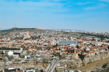 Fototapeta na wymiar Panoramic view from a height of the district of the city of Tbilisi