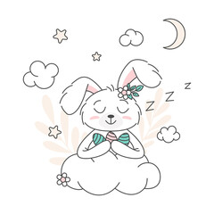 Easter card with rabbit and eggs. Happy easter greeting card and template vector illustration. Cute Design layout for invitation, card, menu, flyer, banner, poster, voucher. Eggs and bunny ears