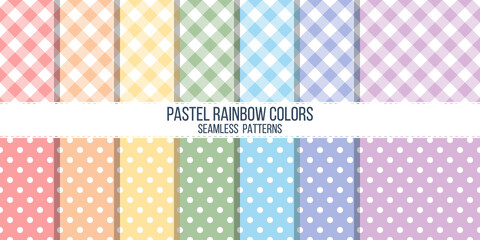 lumberjack and polka dots rainbow pastel colors seamless patterns collections