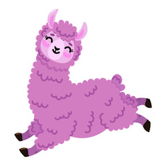 funny cute pink llama on a white background. an ancient sacred animal. a symbol of wealth among the Incas