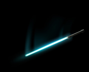A trace from a swing of a laser sword of a sword..A futuristic sword with a light blade
