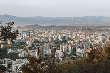 Fototapeta na wymiar Panoramic view from a height of the district of the city of Tbilisi