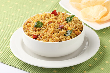 Temple Puliyodharai / Puliyogare / Tamarind Rice - Tangy and spicy South Indian rice,Tamarind rice served in temples as prasadam in temples