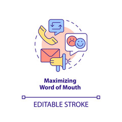 Maximizing word of mouth concept icon. Business sales complication abstract idea thin line illustration. Mouth advertising. Isolated outline drawing. Editable stroke. Arial, Myriad Pro-Bold fonts used