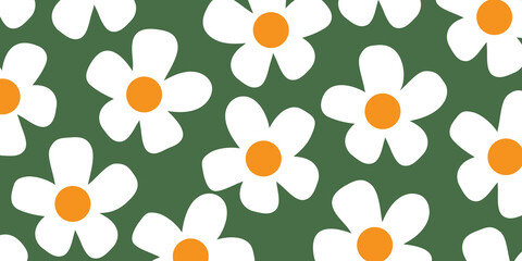 White Flowers on a Green Background - Vintage Style Colorful Texture, Floral Pattern Background, Design Element in Editable Vector Format