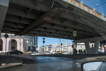 In Moscow, people cross the road under the bridge 04 April 2022 Moscow