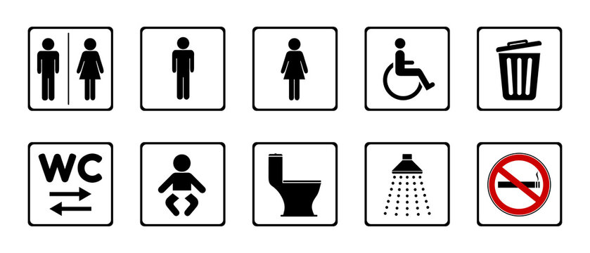Toilet Icon Set - Different Vector Illustrations Isolated On White Background