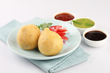 paneer bonda indian snack,Indian snack aloo vada or bonda made from potato with coconut chutney....