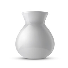 Realistic white ceramic porcelain vase. 3d ceramic glossy pot.