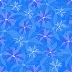 Fototapeta na wymiar Beautiful blue and purple flowers on a blue background. Vector illustration. Pattern