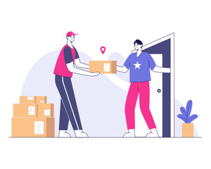 Home Delivery Illustration Of A Courier Service Illustration Delivery Handover To Customer Concept