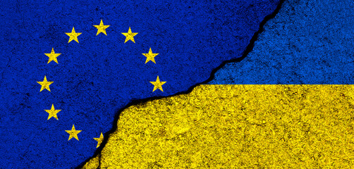 Europe Union and Ukraine flags. Relationships, partnership and diplomacy. Conflict and freedom concept. EU alliance, banner photo