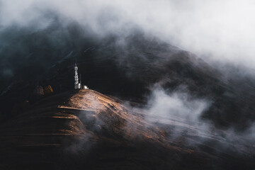 Transmitter in the middle of the mountain with a misty vibe.