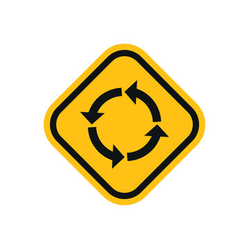Vector sign of a yellow Roundabout crossroad road traffic sign on a white background.