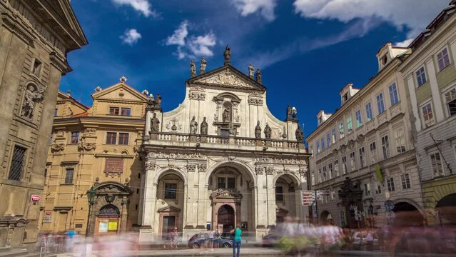 St. Salvator Church timelapse hyperlapse. Part Of Historic Complex In Prague - Clementinum, Czech Republic