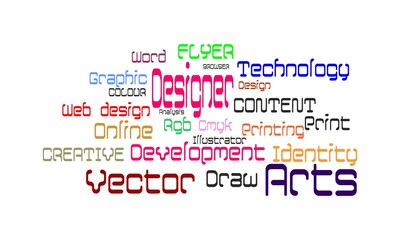 Obraz premium DESIGN - plan or specification for the construction of an object or system or for the implementation of an activity or process, word cloud creative concept background