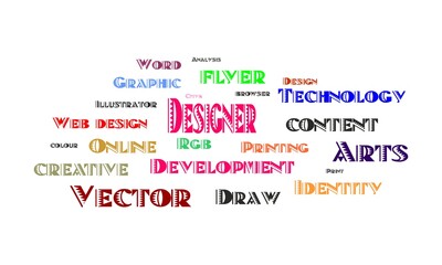 DESIGN - plan or specification for the construction of an object or system or for the implementation of an activity or process, word cloud creative concept background