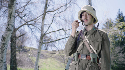 Austro-Hungarian soldier smoke pipe portrait shot