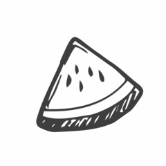 Slice and whole of watermelon outline. Coloring page. Vector illustration isolated on white.