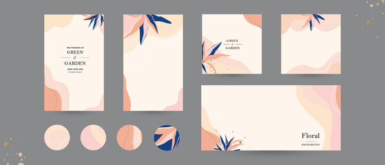 Instagram social media story post template in pink pastel and gold colors. background mockup for beauty salon, fashion, jewelry, make up. abstract floral leaf vector layout for spring and summer	sale