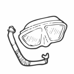 Doodle style snorkeling equipment in vector format including snorkel and mask