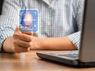 Technology fingerprint scan provides security. Cloud computing system