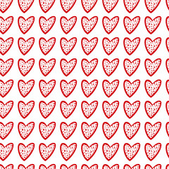 Cute hand drawn Valentine's hearts seamless pattern background. Decorative doodle love heart shape in sketch style. Scribble ink hearts icon for wedding design, wrapping, ornate and greeting cards