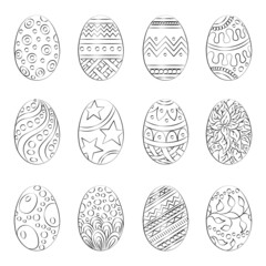 Easter eggs drawn in outline. Easter coloring book.
