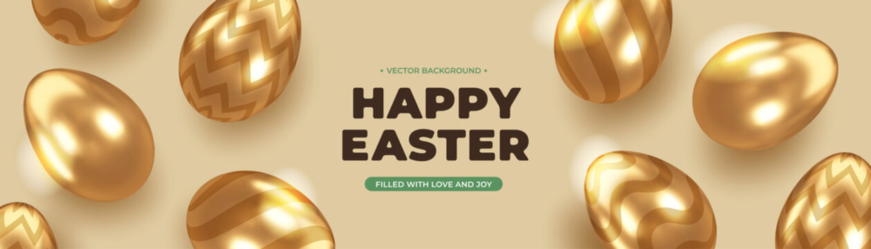 Easter Holiday background with golden decor elements. Vector illustration. 