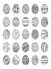 Set of vector images of contour Easter eggs with patterns. Elements for creating Easter banners and cards 