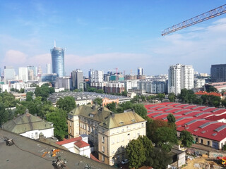 06.03.2018 Warsaw, Poland. Modern city concept. Ongoing constructions concept. Beautiful panoramic view. High quality photo